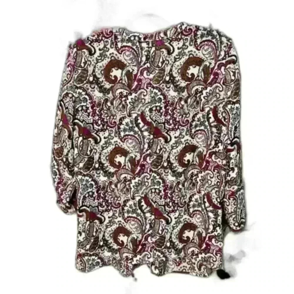 Gap Sheer Paisley Pleated Blouse with Roll up 3/4 Sleeves Women's Size Large - Picture 2 of 6